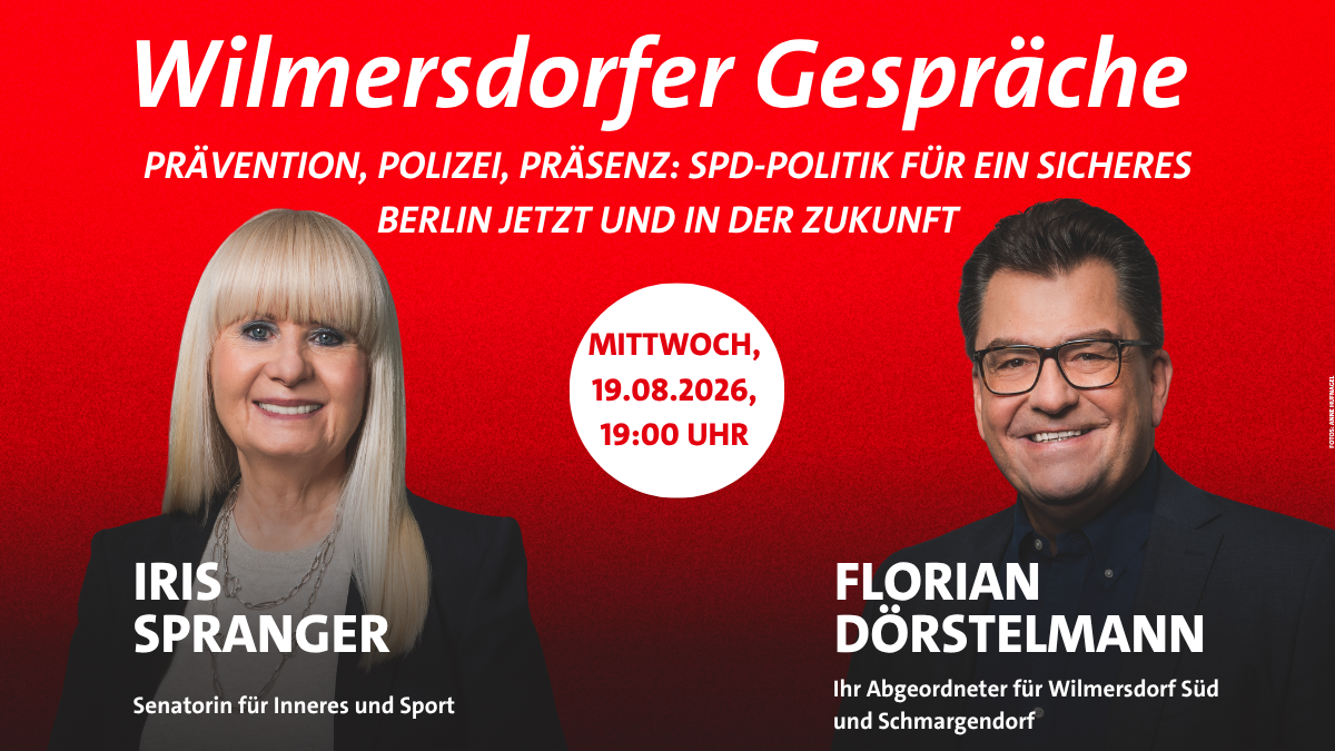 Wilmersdorfer Gespräche mit Iris Spranger am 19. August 2026